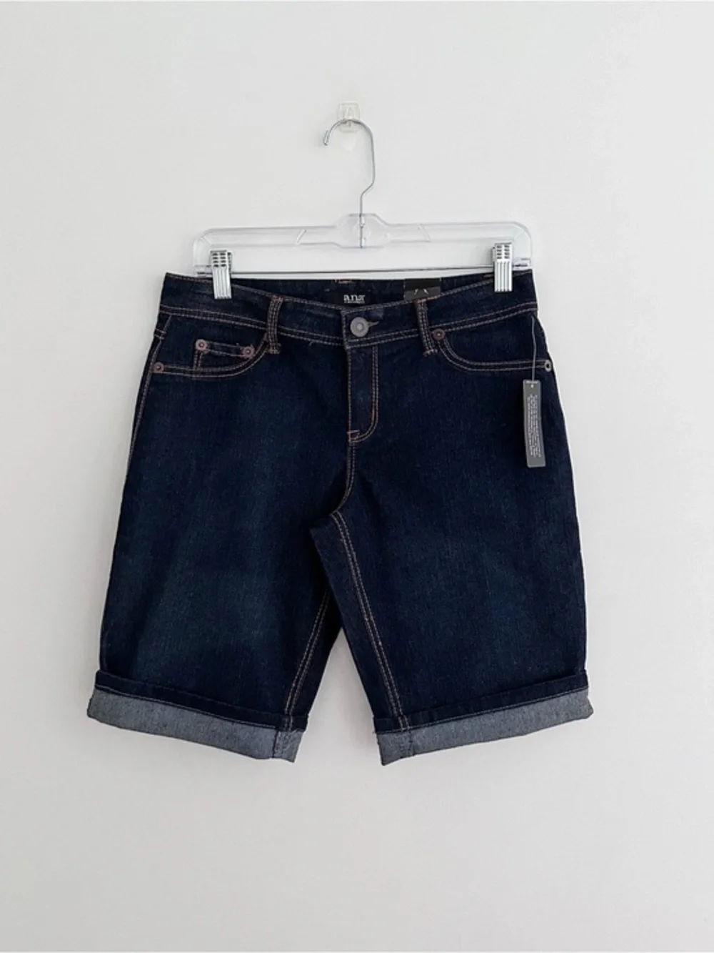 NWT A.N.A. Dark Wash Denim Bermuda Shorts Cuffed Long Jean Shorts Size 4
